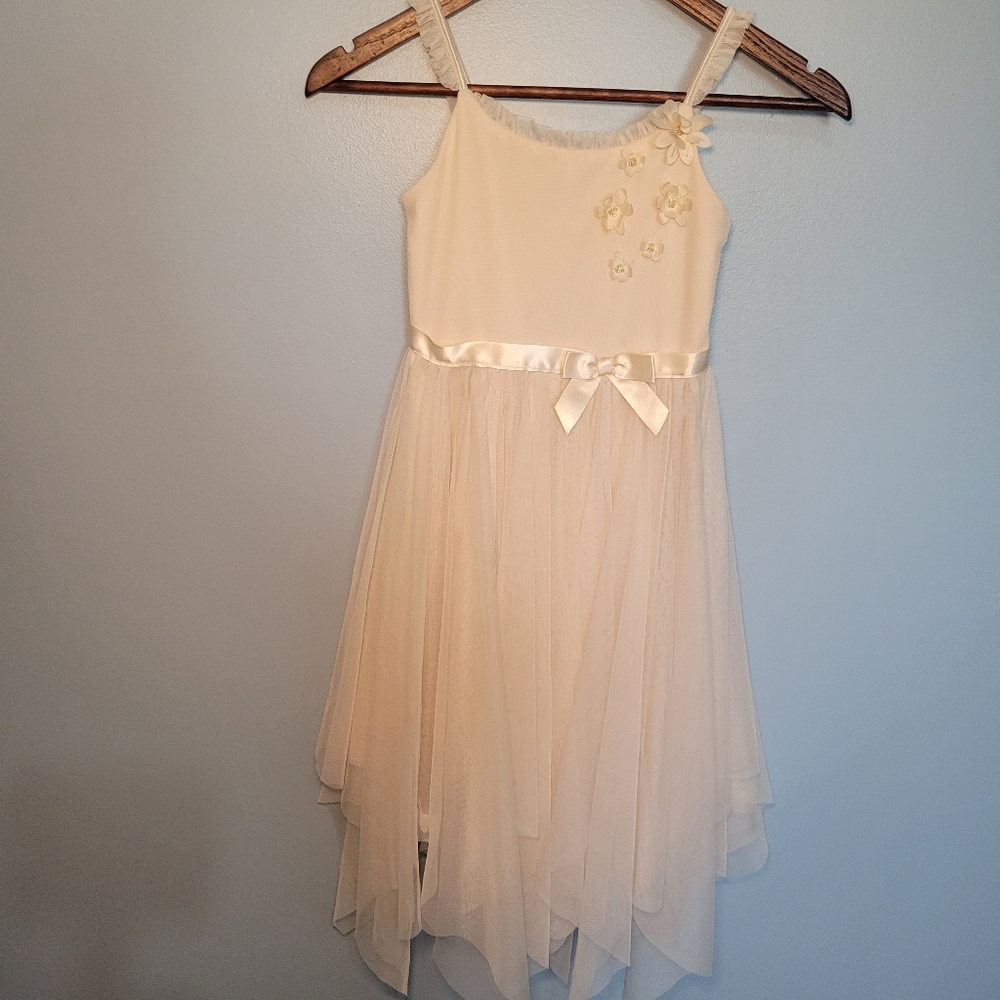 Zenzi Girls' Sleeveless 3D Floral Mesh Hanky Hem Dress - Cream Size‎ 6/6X